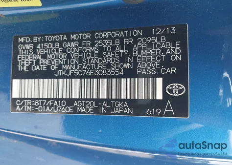 2014 Scion Tc from USA, damaged, VIN JTKJF5C76E3083554